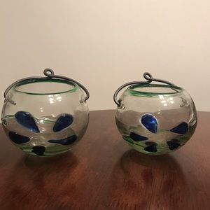 Set of 2 Glass Candle Holders